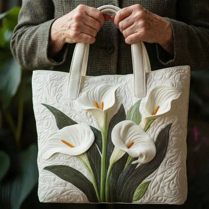 Quilted Tote Bag - White Lilies
